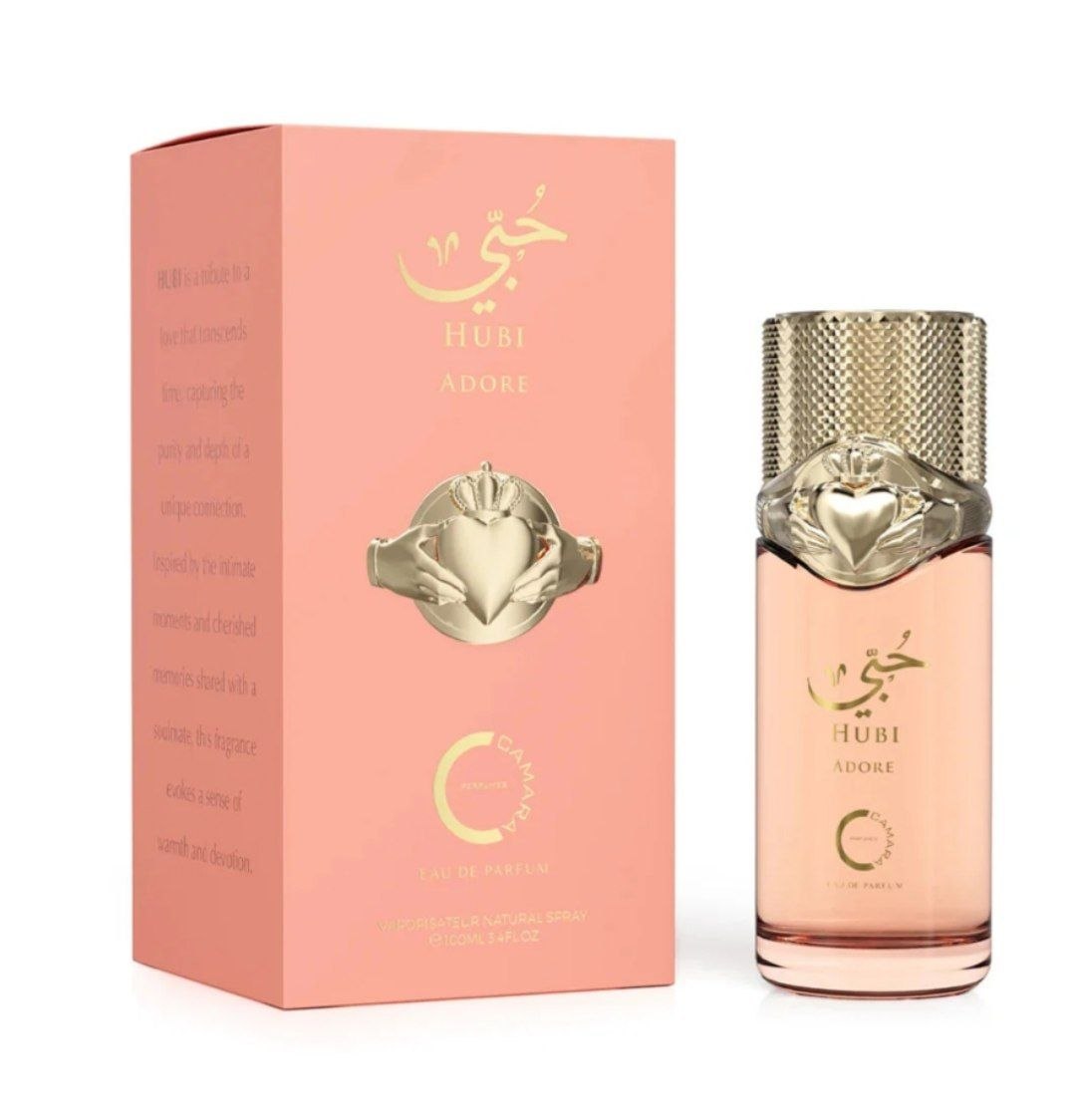 Hubi Adore by Camara Eau de Parfum bottle and pink box